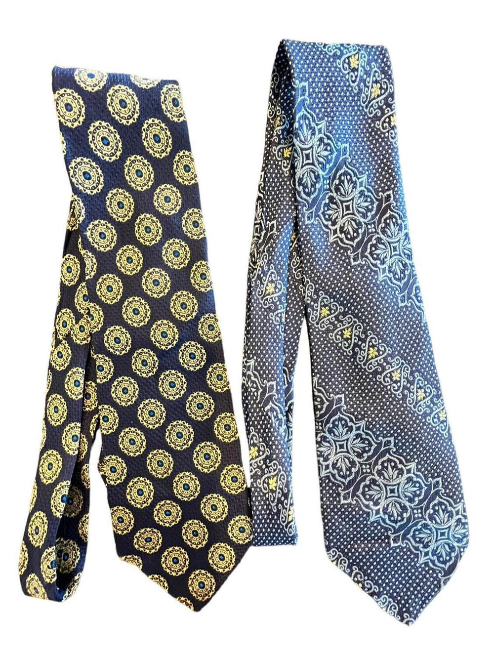 Troy Tie Mens 2 Pcs Navy Blue with Gold and Lit Blue with dark Blue and Gold